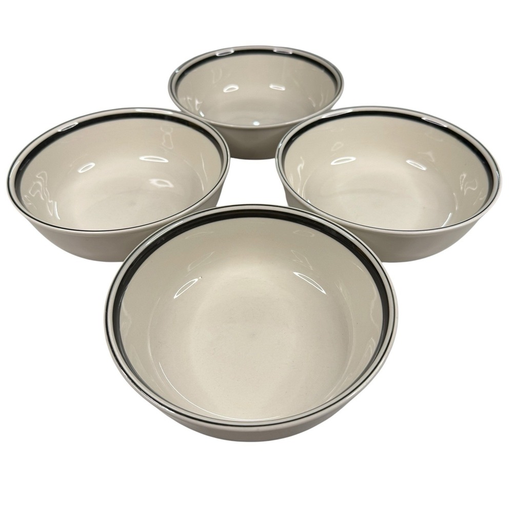 Gibson Housewares Bowl Black Stripe Band Ring Rim Stoneware - Set Of 4